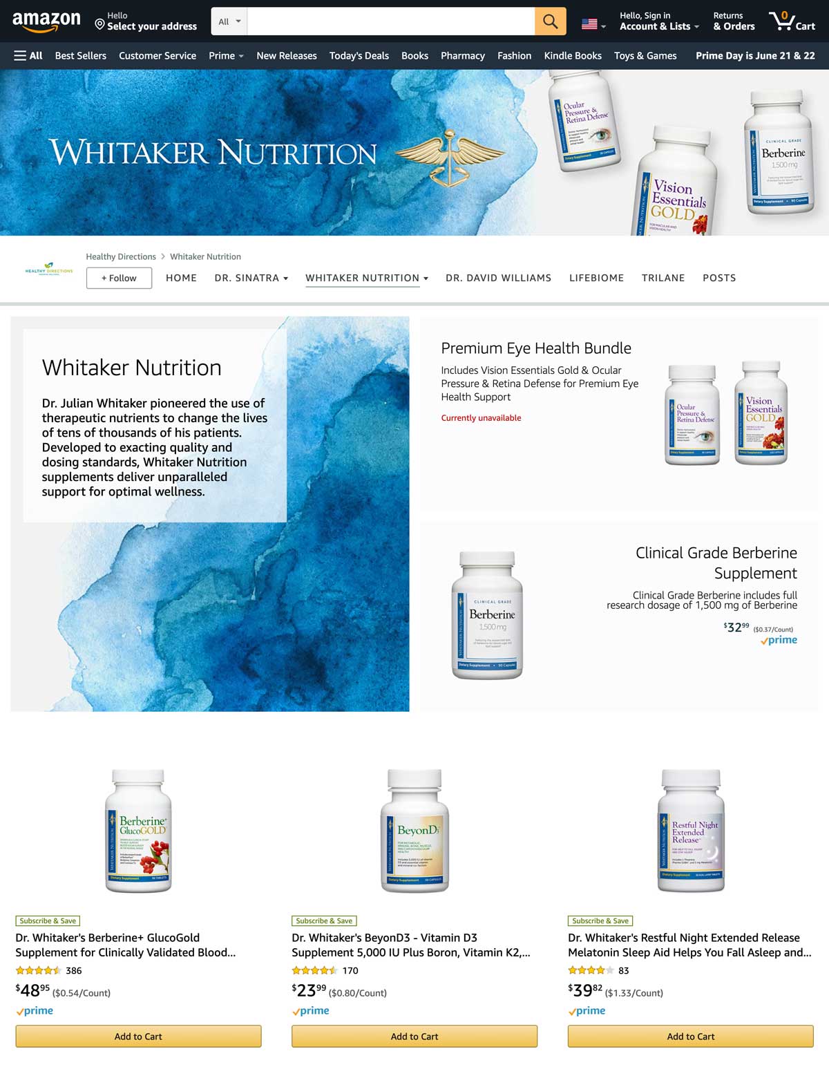 Whitaker Nutrition main Amazon storefront